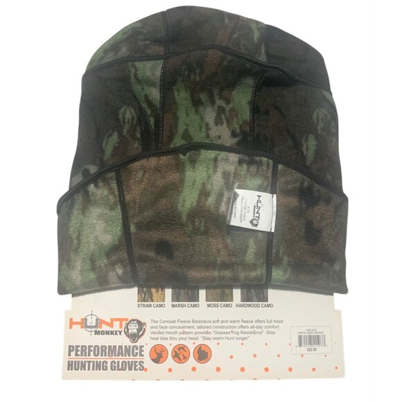 HUNT MONKEY Brown + Green Camo Fleece Conceal Balaclava Face Guard NWT One Size - Picture 3 of 4